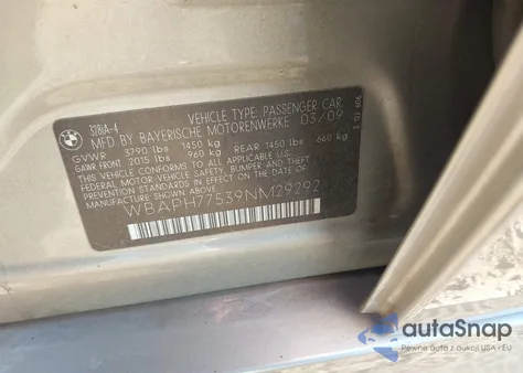 2009 BMW 328I z USA, uszkodzony, nr VIN WBAPH77539NM29292